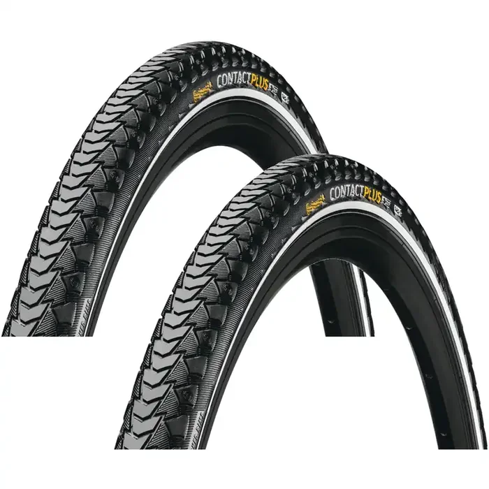 Pack of 2 Continental Contact Plus Tire – 700 x 28, Clincher, Wire, Black/Reflex, SafetyPlus Breaker, E50 1010030000