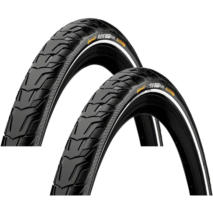 Pack of 2 Continental Ride City Tire – 700 x 42, Clincher, Wire, Black/Reflex, ExtraPuncture Belt, E25 1015550000