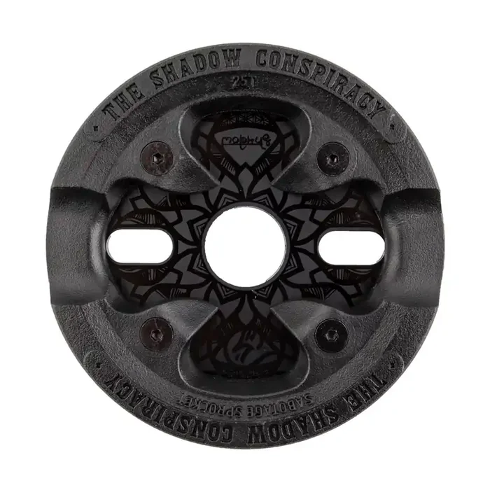 Premium Aluminum Bicycle Chainrings with Integrated Bash Guards — 25T & 28T Maya-Inspired Black on Black Cycling Components for Mountain and BMX Performance