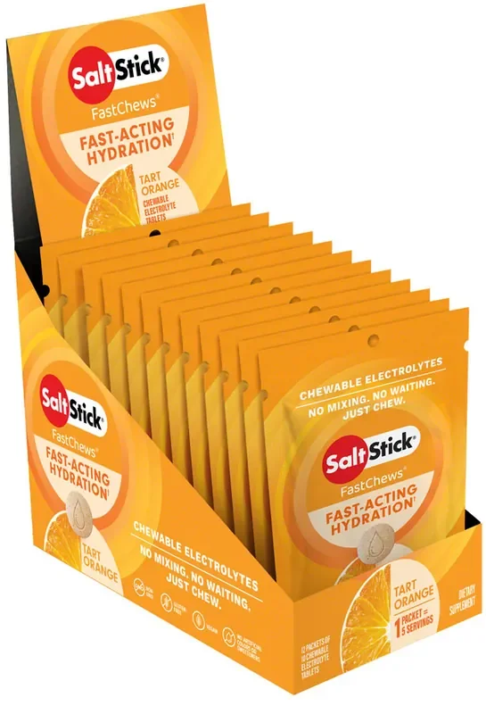 Saltstick Fastchews Chewable Electrolyte tablets POP Box of 12 Packets, Orange