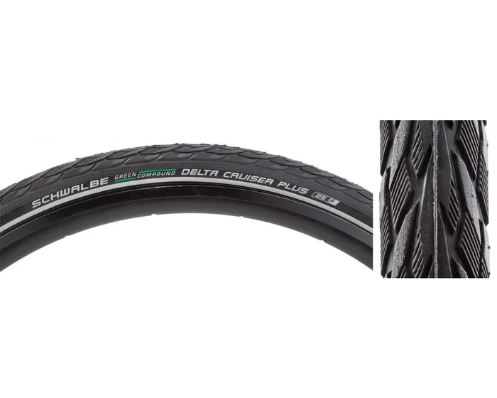 Schwalbe Delta Cruiser Plus Tire (Black/Reflective) (Wire) (Green Compound) (PunctureGuard) (E25) (26″) (1.75″)