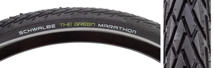 Schwalbe Green Marathon Tire – 26 x 1.50 Clincher Wire BLK/Reflective Performance Line GreenGuard TwinSkin Addix