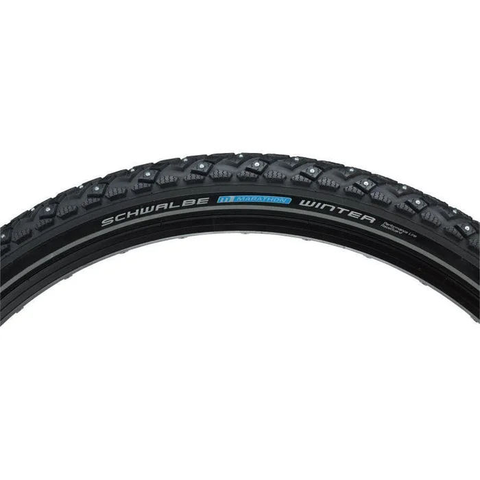 Schwalbe Marathon Winter Plus Bike Tire: 26 x 2.00″, Wire Bead, Performance Line, Winter Compound, SmartGuard, TwinSkin, 200 Steel Studs, Black/R