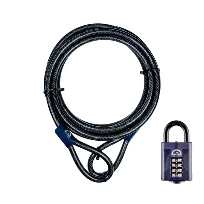 Secure Bike Lock Set with 4-Wheel Combination Padlock and 10m Heavy-Duty Steel Cable Anti-Theft Cycling Security