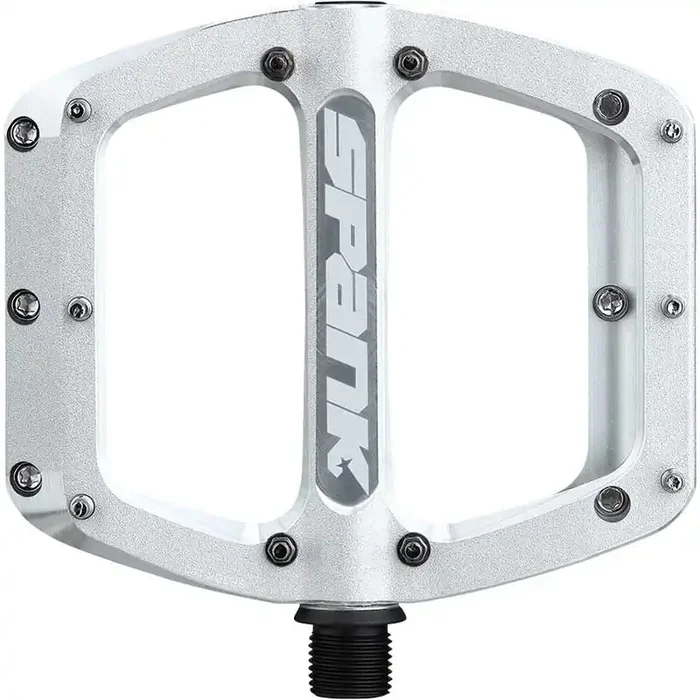 Spank Spoon 90 Platform Pedals 9/16″ Concave Alloy Replaceable Pins Raw Silver