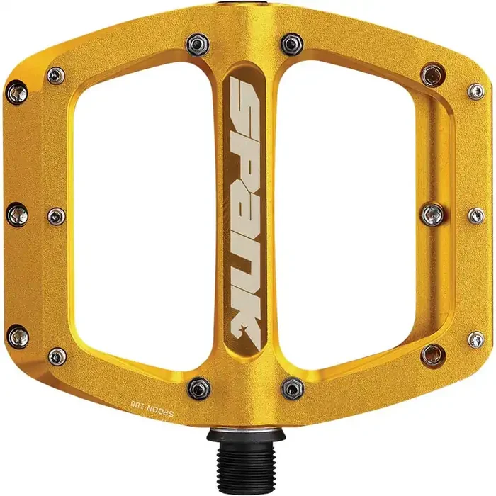 Spank Spoon 90 Platform Pedals 9/16″ Concave Aluminum Body Replaceable Pins Gold