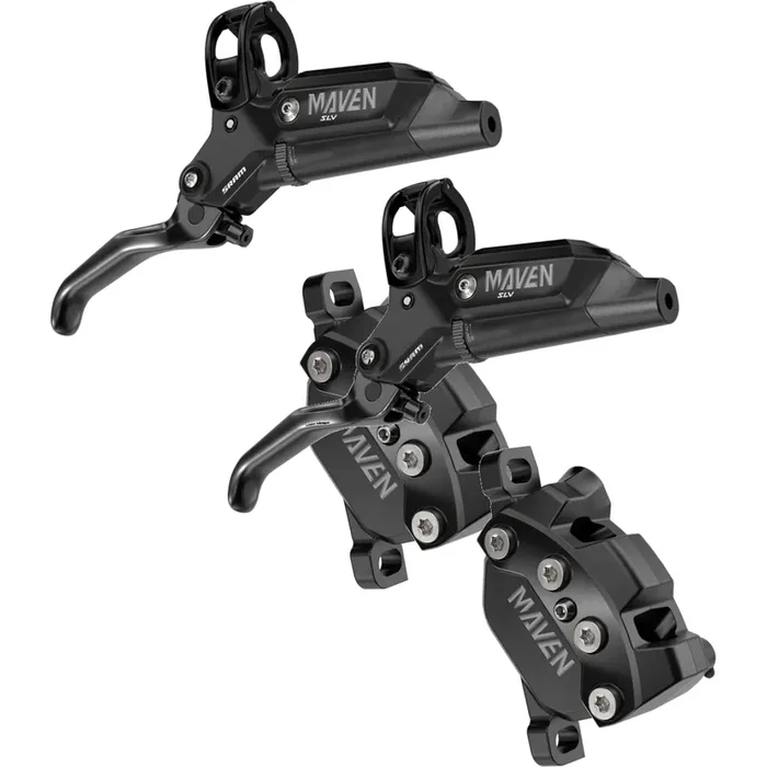 SRAM Maven Silver Hydraulic Disc Brake Front & Rear Bundle 4-Piston, Post Mount, Aluminum Levers, Black
