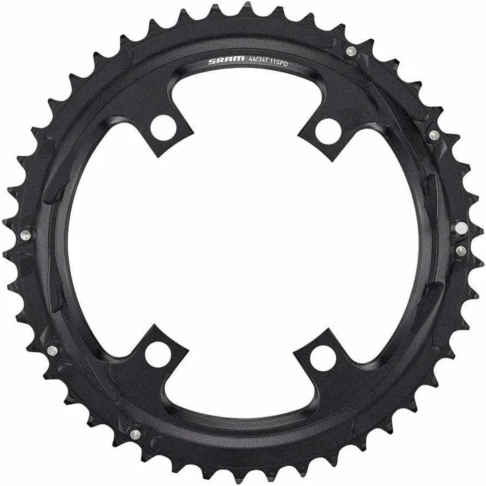 SRAM Road 110mm Asymmetrical Chainring Teeth: 46 Speed: 11 BCD: 110 Bolts: 4 Outer Aluminum Black