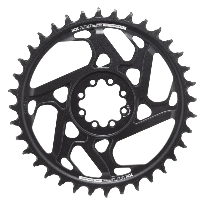 SRAM XX SL Eagle T-Type Direct Mount Chainring – 36t 12-Speed 8-Bolt Direct Mount 3mm Offset Aluminum BLK/Silver D1