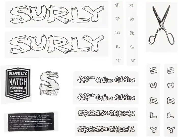 Surly Cross Check Frame Decal Set – White, with Scissors