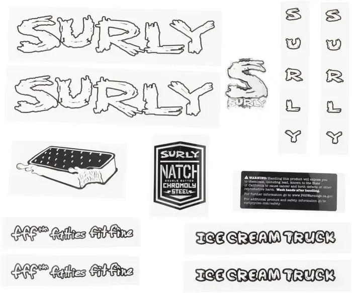 Surly Ice Cream Truck Frame Decal Set – White, with Ice Cream Sandwich
