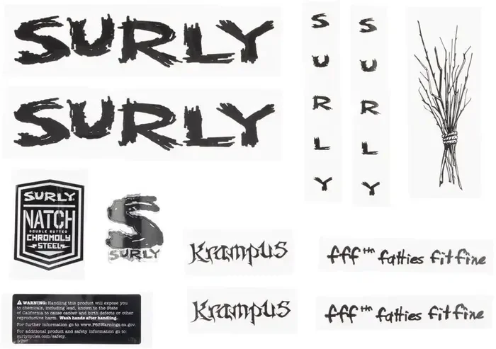 Surly Krampus Frame Decal Set – Black, with Sticks