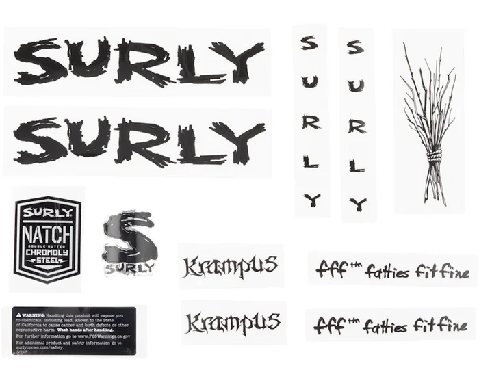 Surly Krampus Frame Decal Set (Black w/Sticks)