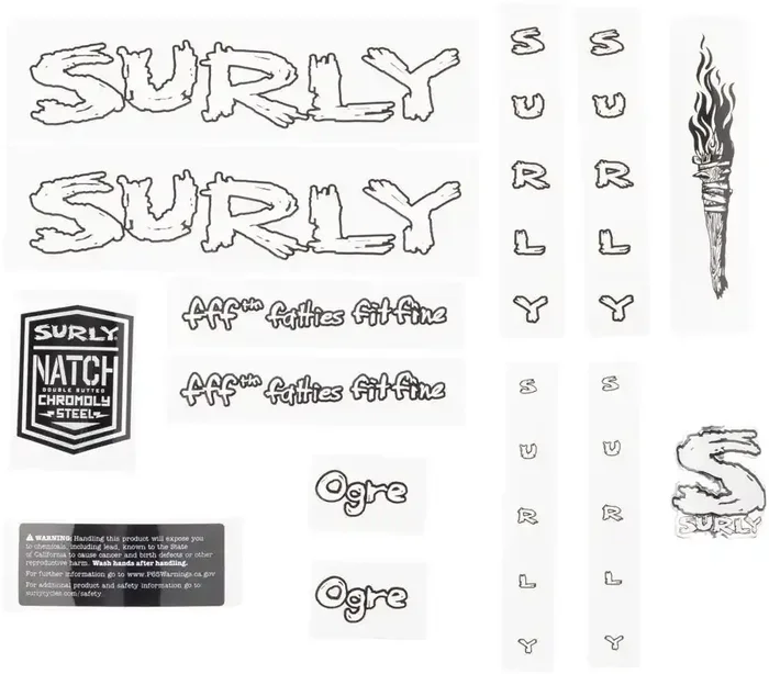 Surly Ogre Frame Decal Set – White, with Torch