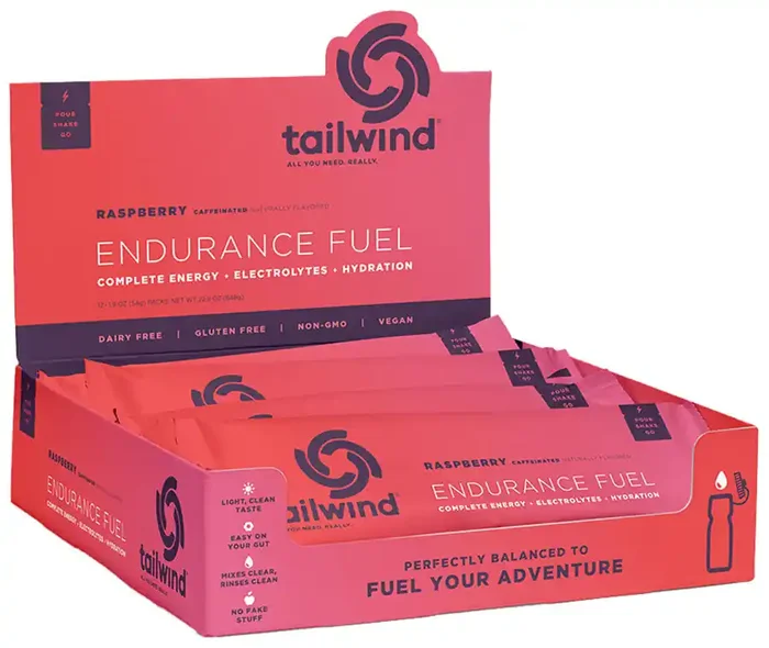 Tailwind Endurance Fuel Raspberry – Caffeinated, Box of 12 Single Servings