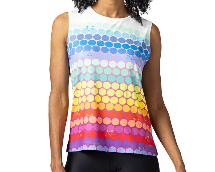 Terry Women’s Soleil Split Tank Sleeveless Jersey (Rainbow Dots) (S)