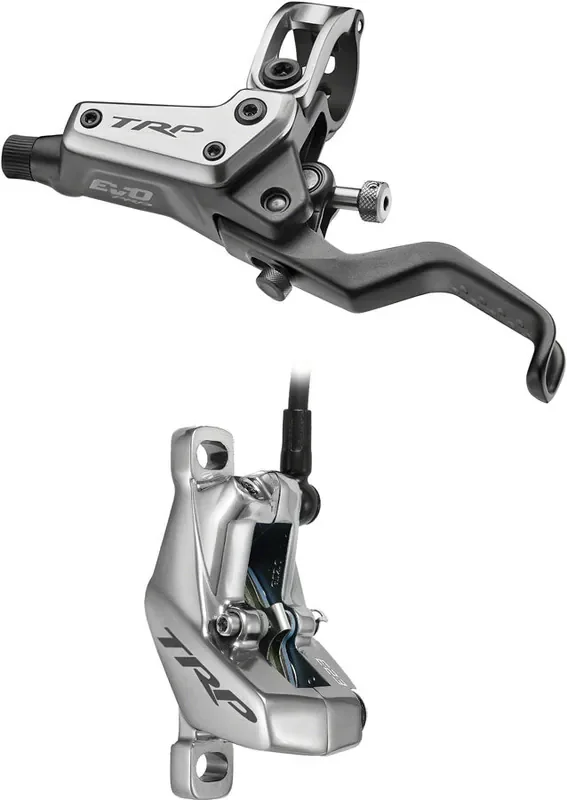 TRP EVO Pro HD-M9040 Disc Brake and Lever – Left/Front or Rear, 1900mm Hose, Post Mount, 4-Piston, Gray