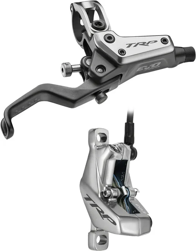 TRP EVO Pro HD-M9040 Disc Brake and Lever – Right/Front or Rear, 1900mm Hose, Post Mount, 4-Piston, Gray