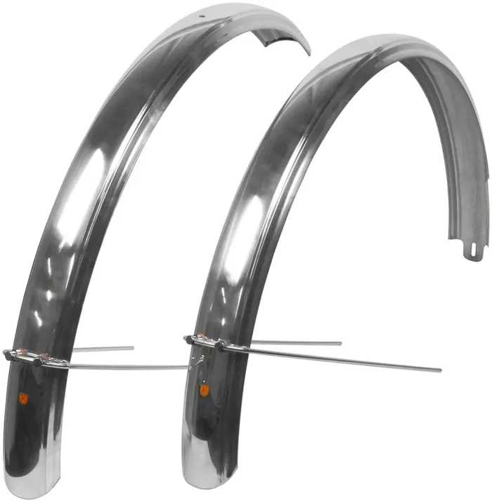 Velo Orange Fluted Aluminum Fenders Set – Classic 700c Black & Silver Bicycle Mudguards for Touring & City Bikes, Wide Tire Compatibility