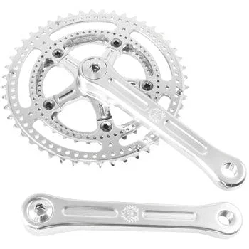 Velo Orange Grand Cru Drillium Cranks – 165mm, 8/9/10 Speed, 48/34t, Square Taper JIS Spindle Interface, Polished Aluminum