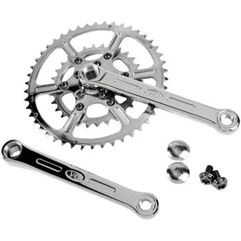 Velo Orange New Rando Bicycle Crankset – 175mm, 8/9/10-Speed, 46/30t, 50.4 BCD, Square Taper JIS Spindle Interface, Polished Stainless