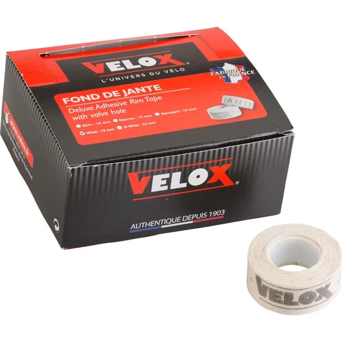 Velox 19mm Cloth Rim Tape Box of 10 Rolls Adhesive Rim Strips for Road Bicycles