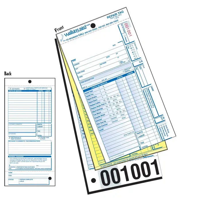 Walking Bird Publications Compact Repair Tags w/o Imprint 250/pk Prelisted – Full Claim 250 4-1/4in x 9-1/8`