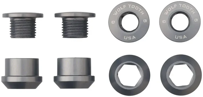 Wolf Tooth 1x Chainring Bolt Set – 6mm, Dual Hex Fittings, Set/4, Gun Metal