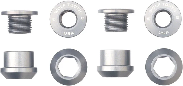 Wolf Tooth 1x Chainring Bolt Set – 6mm Dual Hex Fittings Set/4 Raw Silver