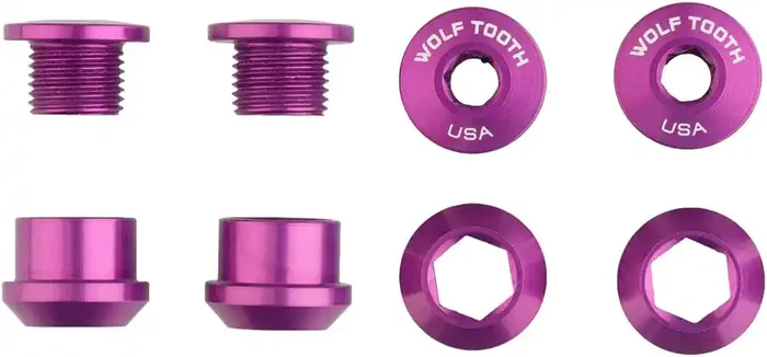 Wolf Tooth 1x Chainring Bolt Set – 6mm, Dual Hex Fittings, Set/4, Ultraviolet Purple