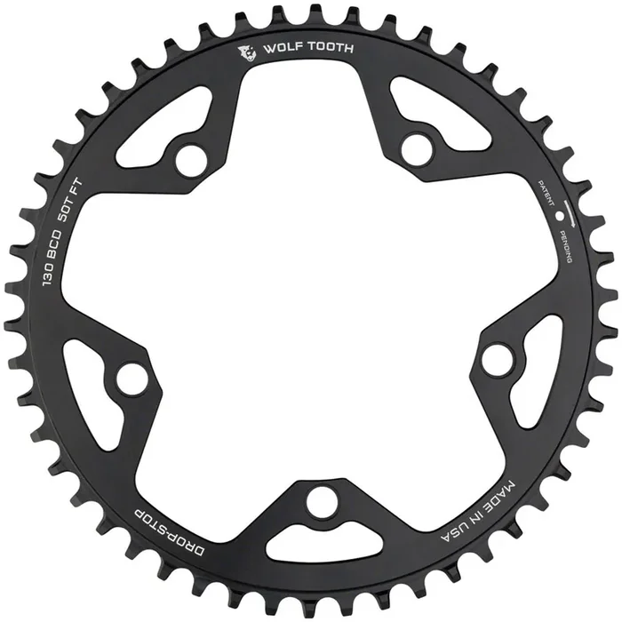 Wolf Tooth Chainring 46t 130 BCD 5-Bolt 10/11/12-Spd Alloy Blk Road Cyclocros