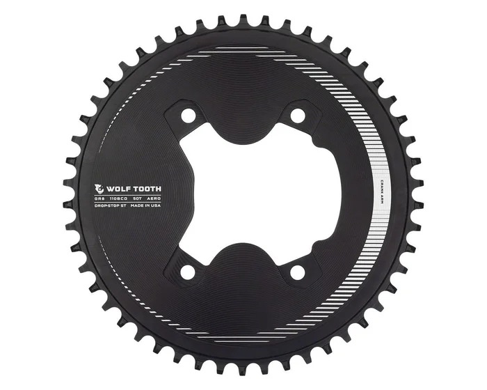 Wolf Tooth Components Aero Chainring (Black) (GRX 800 Series) (Drop-Stop ST) (Single) (50T) (110mm Shimano Asym. BCD)
