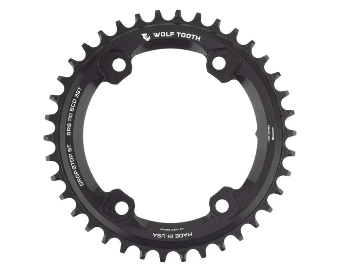 Wolf Tooth Components Asymmetric Chainring for Shimano GRX Cranksets (Black) (Drop-Stop ST) (Single) (38T) (110mm Shimano Asym. BCD)