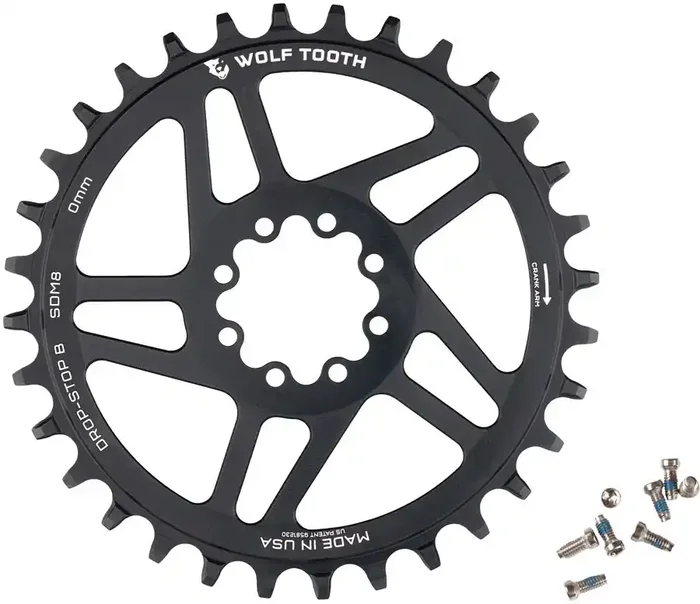 Wolf Tooth Direct Mount Chainring – 32t, SRAM Direct Mount, Drop-Stop B, For SRAM 8-Bolt Cranksets, 0mm Offset, Black