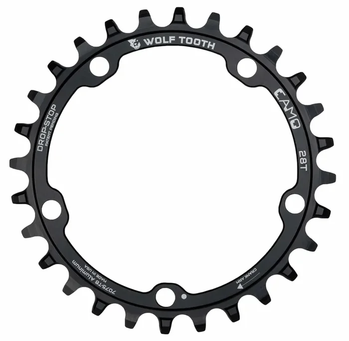 Wolf Tooth Drop Stop Chainring 28t CAMO Mount 9/10/11/12-Speed Aluminum Black