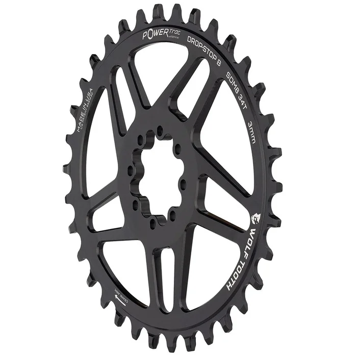 Wolf Tooth Elliptical Direct Mount Chainring – 34t SRAM Direct Mount Drop-Stop B For SRAM 8-Bolt Cranksets 3mm Offset BLK