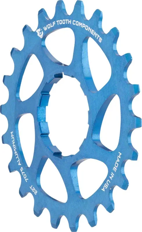 Wolf Tooth Single Speed Aluminum Cog – 22t, Compatible with 3/32″ Chains, Blue