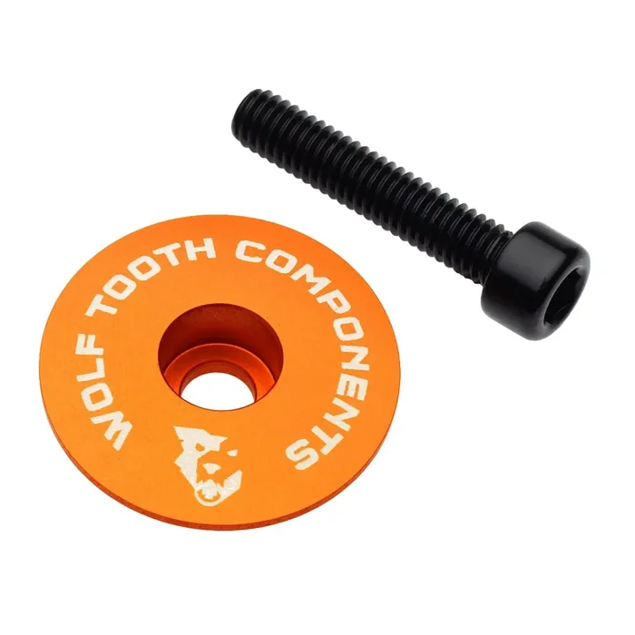 Wolf Tooth Ultralight Stem Cap and Bolt – Aluminum, 1 1/8 Top Only, Orange